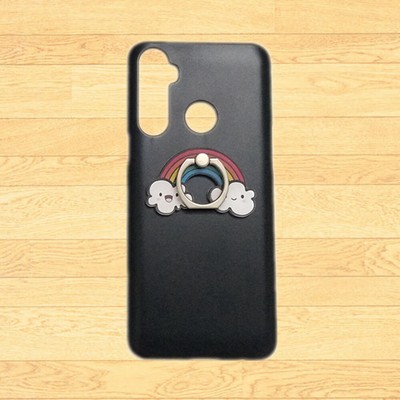 For Various Phones 3D Cute Rainbow Finger Ring Stand Holder Black Back Hard Case