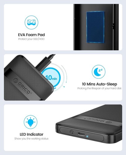 USB C 2,5 Zoll Festplatte Gehäuse,ORICO USB 3.0/USB C für 7/9,5 mm HDD SSD 6 TB - Bild 23 von 25