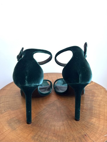 SAINT LAURENT Amber Malachite Green Velvet Open Toe Ankle Strap Stiletto Heel 37 - Picture 6 of 7