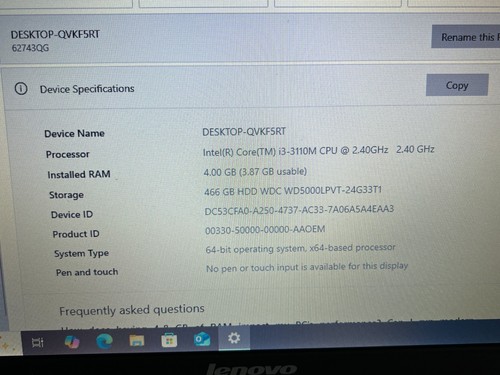 Lenovo B590 15.6" Screen Intel i3-3110M 4GB RAM 500GB HDD Windows 10 Laptop - Picture 4 of 18