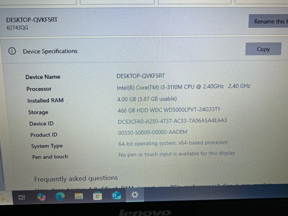 Lenovo B590 15.6" Screen Intel  i3-3110M 4GB RAM 500GB HDD Windows 10 Laptop - Image 4 of 4