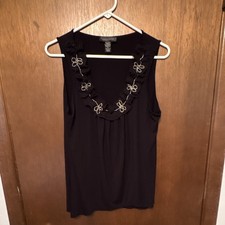 cable & gauge Womens Black V-Neck Sleeveless ...
