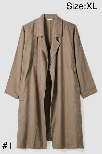 Eileen Fisher Organic Linen Open Front Duster Trench Coat XL Tall Brown