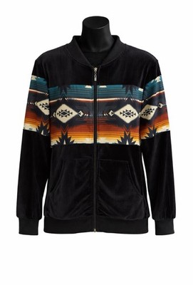 Crazy Train Womens M Aztec Southwestern Zip Jacket Velour Western Boho Velvet
