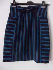 Karen Millen Navy Blue Striped High Waisted Bow Pencil Skirt Size: UK 10