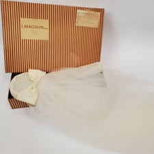 VTG 1960s I Magnin Bridal Pillbox Hat w Veil Lace Bow Satin Wedding Accessory