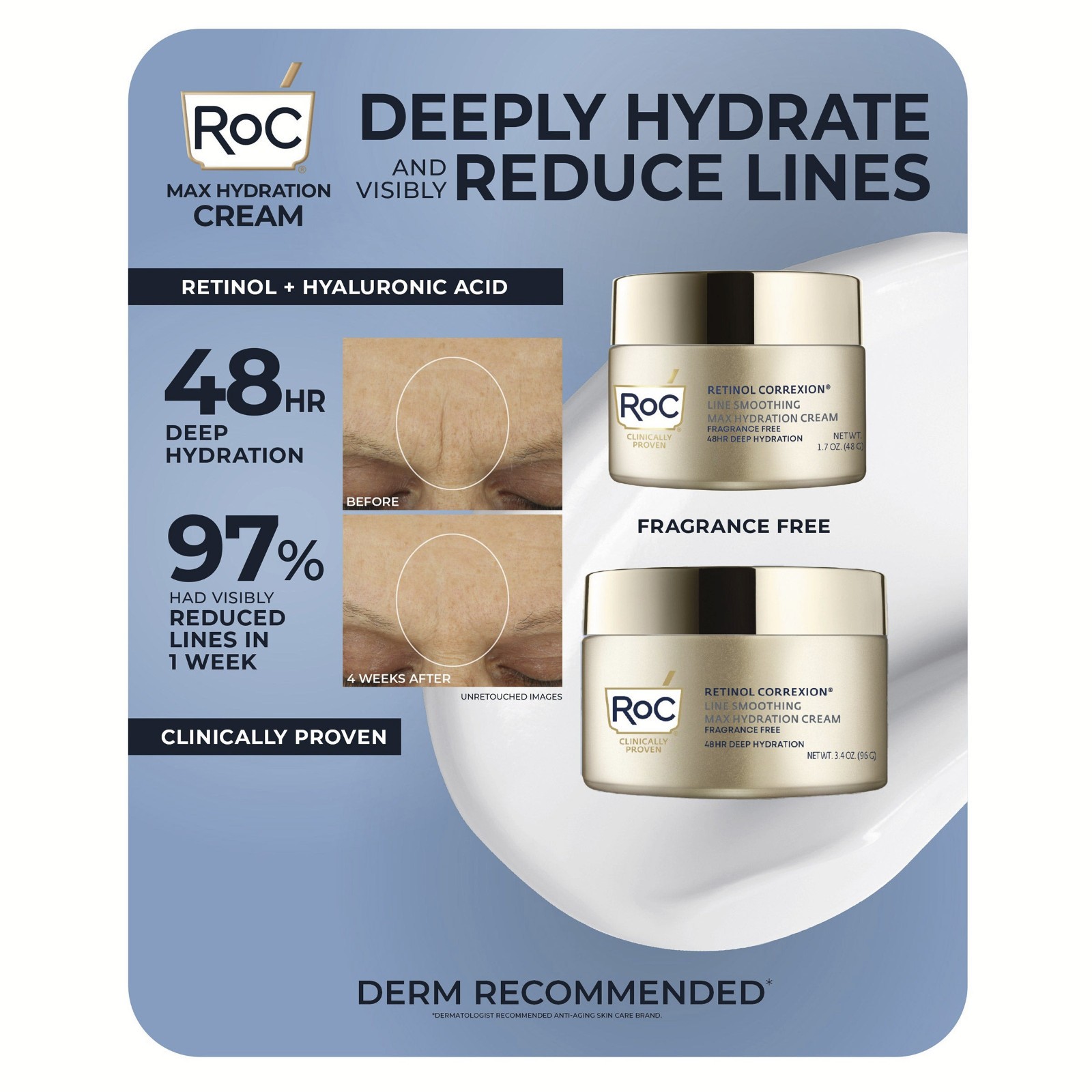 RoC Retinol Correxion & Max Hydration Cream 2 Pack 1.7oz & 3.4oz + HA Anti‑Aging