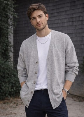 Tuxan 80s Grandpa Cardigan Sweater Gray Mens 2XL Grunge Kurt Cobain Academia