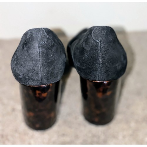 J.McLaughlin Black Suede Pointed Toe Brown Block Heel Pumps Size 8.5 - Picture 4 of 7