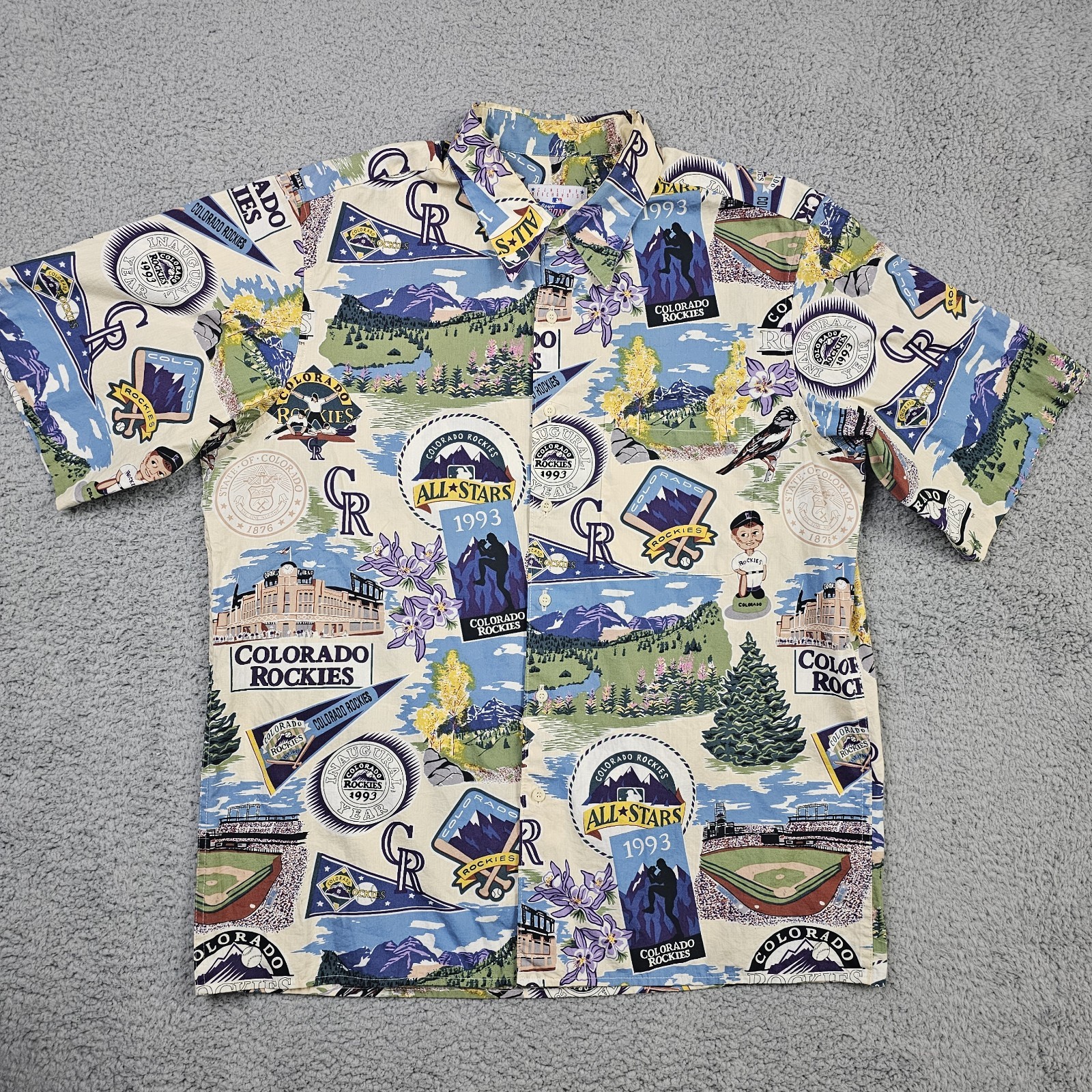 Reyn Spooner Shirt Mens Large Hawaiian Colorado Rockies MLB 1993 Inaugural Year