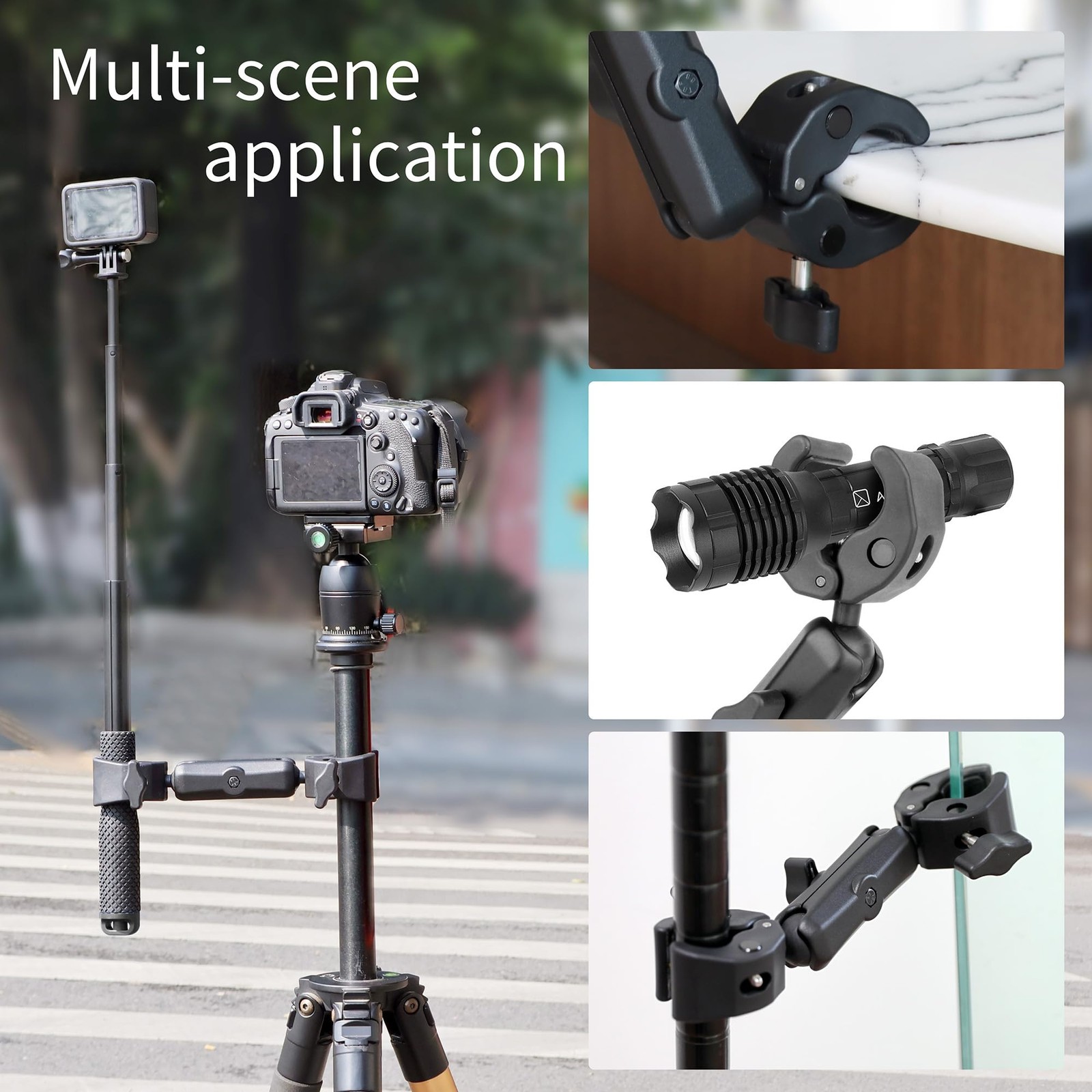Double Super Clamp Camera Mount, Umbrella Clamp for Chair, Desk, Stroller,