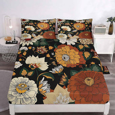 Luvivihome 4Pcs Boho Floral Sheets Set King Bed Sheets Black Sheets Bohemian