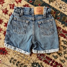 Vintage Levi's Cinched Waist Blue Jean Denim Cuffed Shorts Toddler Girl 4T