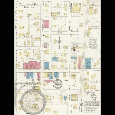Clearwater Florida 1913 Restored Map Antique Vintage Map Buccaneers FREE SHIPING