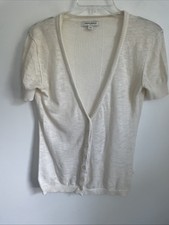BANANA REPUBLIC Women  s Size XS 100 Cotton White Short Sleeve Cardigan Button