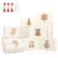 36PCS 8x6x2.5-in White Christmas Cookie Boxes, Window, Bakery Pastry Gift Boxes