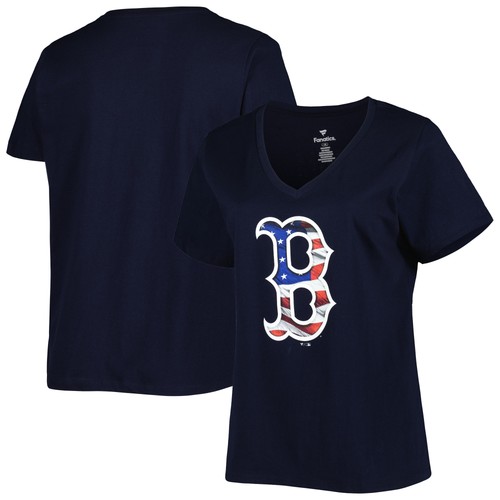 Damen-T-Shirt Navy Boston Red Sox Übergröße Americana V-Ausschnitt