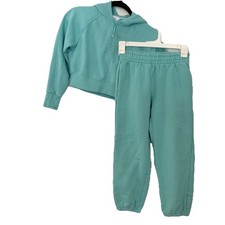 Athleta Girl Sweatshirt Outfit Small 7 Set Crop Hoodie Jogger Sweatpants Teal