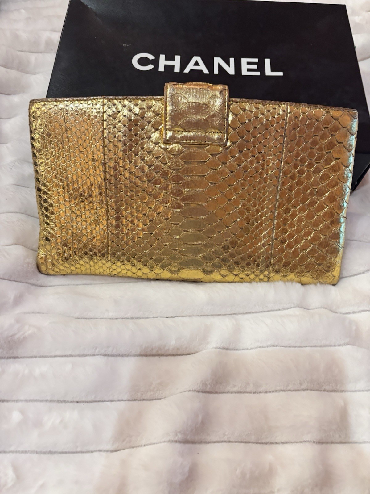 Chanel  Metallic Gold Python Clutch - image 5