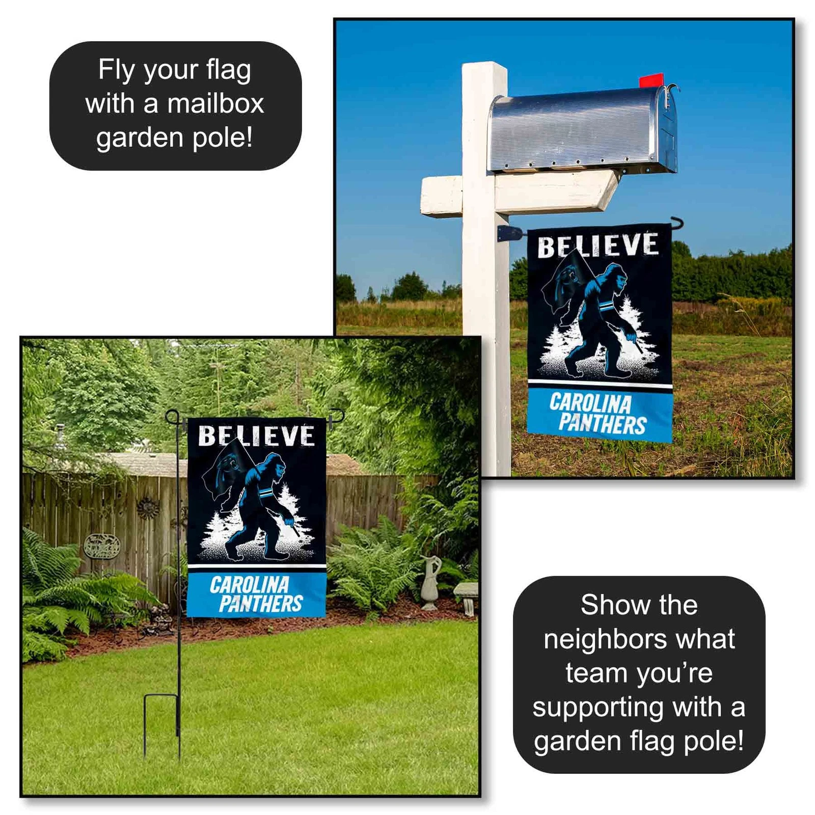 Carolina Panthers Bigfoot Sasquatch Believe Garden Yard Banner Flag