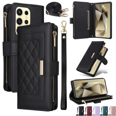 Für Samsung S25 Ultra S24Plus S23 S22 Crossbody Hülle Leder Zip Brieftasche Fall