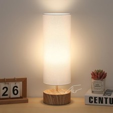 Touch Table Lamp with Metal Base Covered with Wood Grain, 3 Way Dimmable Beds...