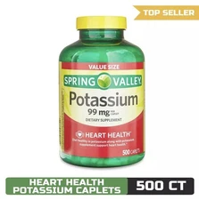 Spring Valley Potassium Caplets Dietary Supplement Value Size, 99 mg, 500 Count