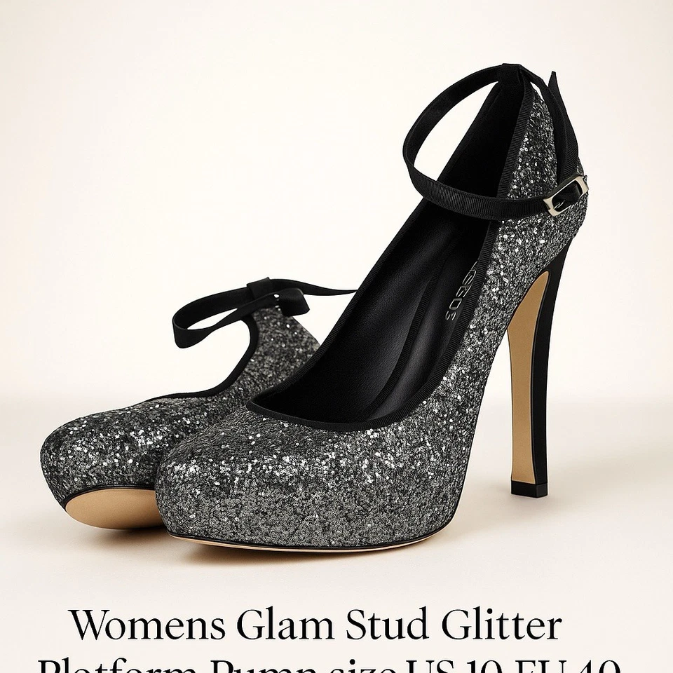 Zapatos de salón Dsquared2 para mujer Glam Glitter plataforma plateados negros talla 10 EU40 | Alto H Foto 2 de 4