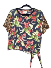 VTG Denim & Supply Womens Medium Top Tropical Floral Print T-shirt Knotted Front