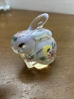 VTG Fenton Hand Painted Iridescent Glass BUNNY Rabbit Figure Floral Signed