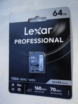 Lexar Professional 1066x 64GB SDXC UHS-I Memory Card SILVER Serie LSD106664G-BNN
