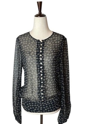 Isabel Marant Etoile Shirt Women Small Black Sheer Floral Button Front Top Boho