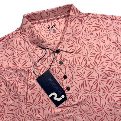Felix Rex George I Golf Polo Men XL Pink Red Floral Palm Leaf Performance Shirt