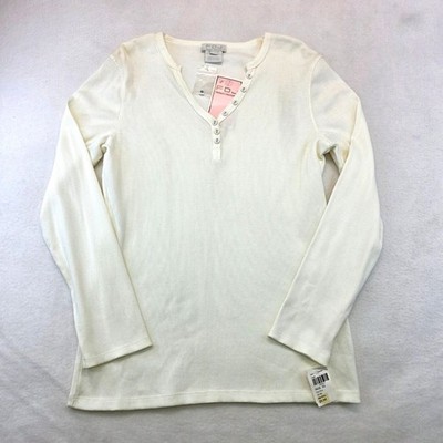 FDJ French Dressing Women's Rib Henley V Neck Top XL Cream Capsule Minimalist