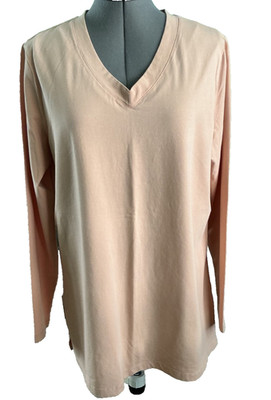 Attitudes by Renee Long Sleeve Tunic Cotton Jersey, V-Neck,  Muted Pink - Large