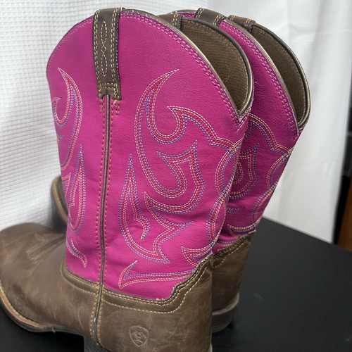 Ariat Champ braun und rosa Leder Western Schlupfstiefel Mädchen Größe 5 - Bild 4 von 9