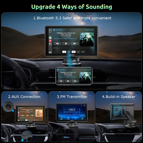 ESSGOO 7" Portátil Coche Estéreo Inalámbrico Apple Carplay/Radio Android Bluetooth AUX - Imagen 5 de 11