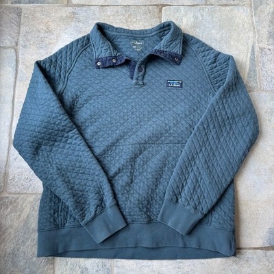 L.L. Bean Signature Quilted Snap Mock Pullover Sweatshirt Men L Teal Blue Green