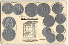 GREECE Vintage Litho Embossed Postcard with Coins Type 3