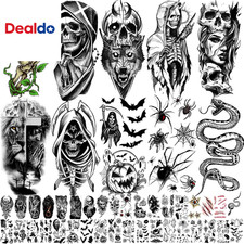 52 Sheets Black Halloween Temporary Tattoos for Kids Men Women, Include 10 Sheet