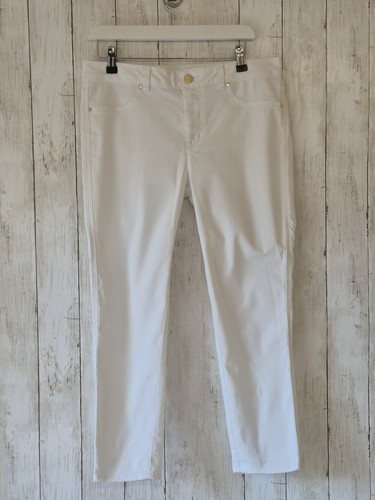 karen Millen Crisp White Stretch Skinny Jeans Size 14 Logo Buttons - Picture 2 of 10