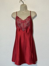 Vtg Y2K 90s Victoria's Secret Red Satin Lace Chemise Slip Dress Size L Coquette
