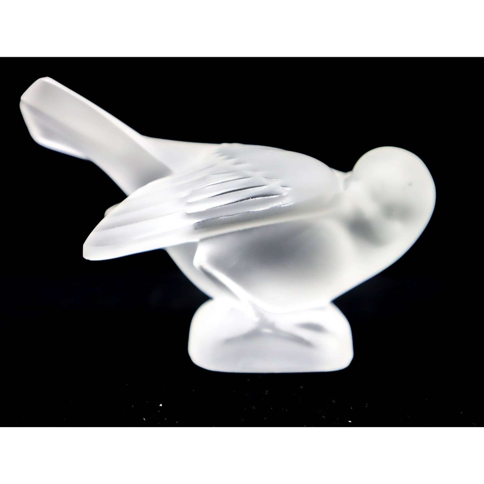 Lalique Crystal France Frosted Sparrow Bird With Head in Wing Glass Figurine