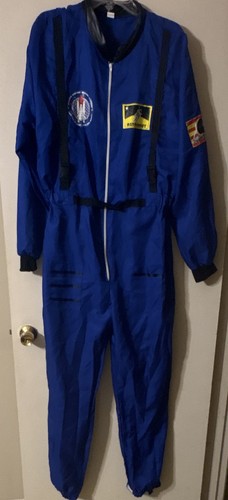 Blue Astronaut Costume One-Piece Jumpsuit XL Polyester Elastic/Stretch