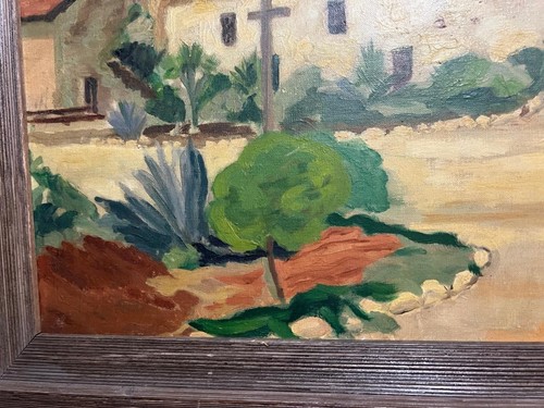 Original Old Antique Oil Painting Southwestern Landscape Spanish Mission Church - Picture 15 of 24