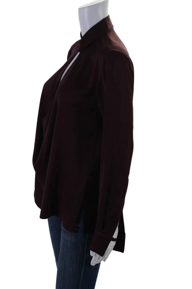 Camisa de seda Halston Heritage para mujer manga larga cuello en V púrpura talla 2 Foto 2 de 4