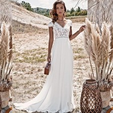 Boho Wedding Dresses Short Sleeves Lace Appliques Sexy Chiffon Bride Gowns Beach