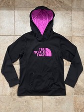 The North Face Womens Pullover Hoodie Size M Black Pink Logo Kangaroo Pocket