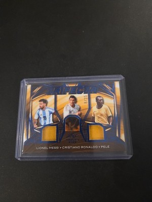 2025 Leaf Lionel Messi Cristiano Ronaldo Pele Trifecta Game Used Patch /35