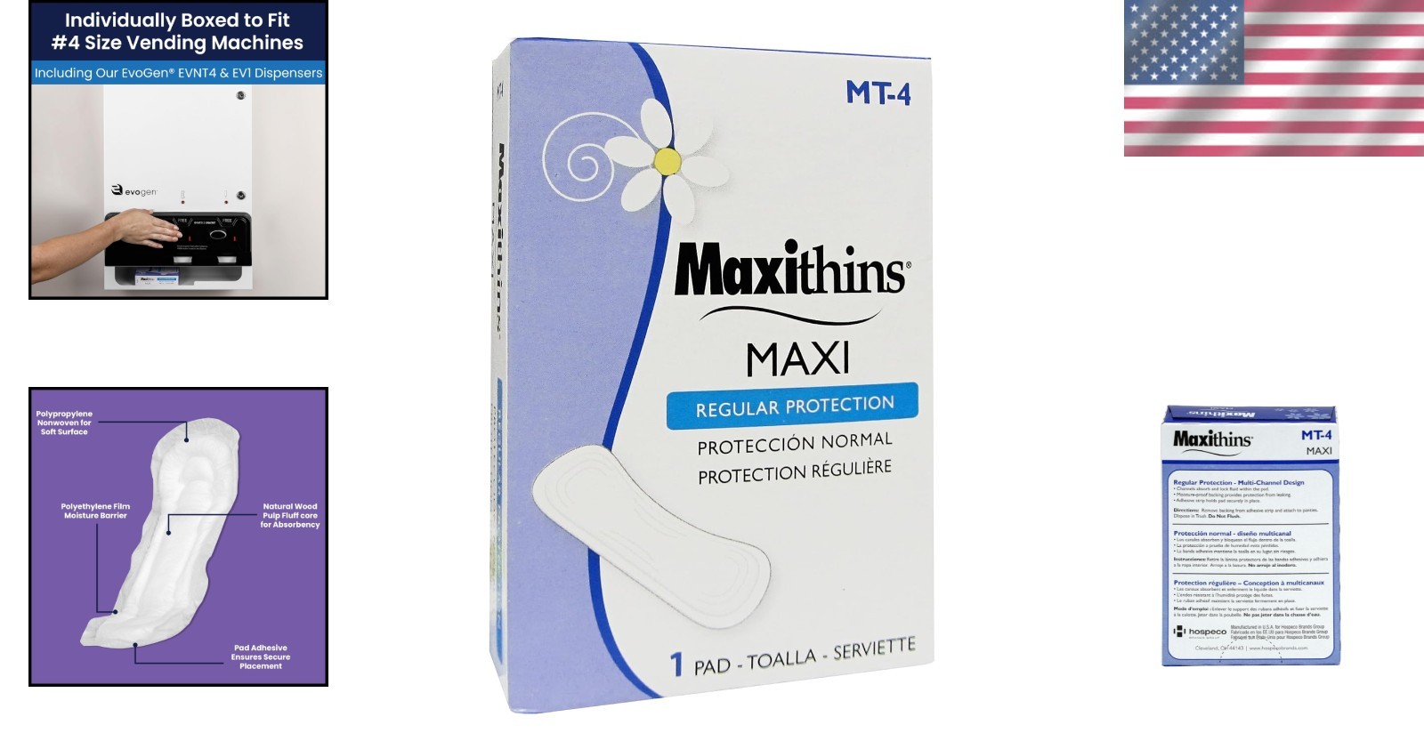Sanitary Napkins Maxi, 250 Bulk Pack, Vended, Superior Multi-Channel Absorbency